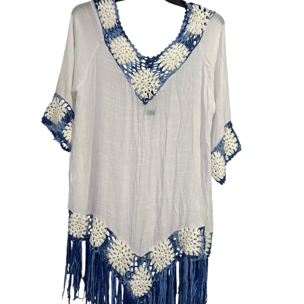 Kendall & Kylie White and Blue Crochet Swim Coverup NWT - Picture 4 of 7